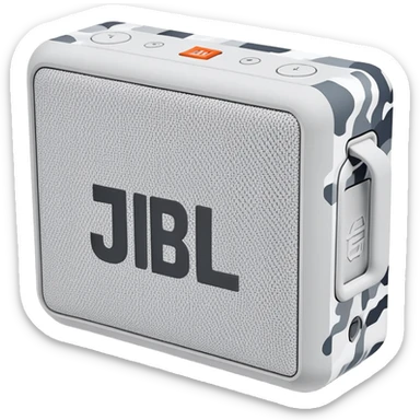 JBL Go 4 in arctic snow camouflage, white and gray pattern, minimal design, portable speaker, clean aesthetic sticker