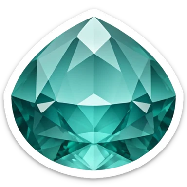 Faceted round grandidierite gem with teal blue-green hue and clear transparency sticker