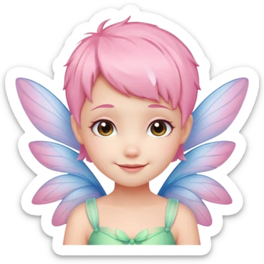 A tiny pastel fairy with pink short hair with glowing wings and a sweet smile  sticker