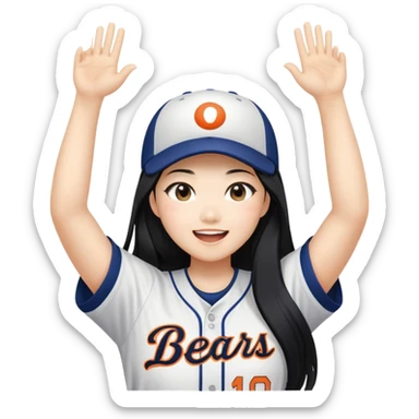 Asian woman with long black straight hair cheering for Doosan Bears baseball team sticker