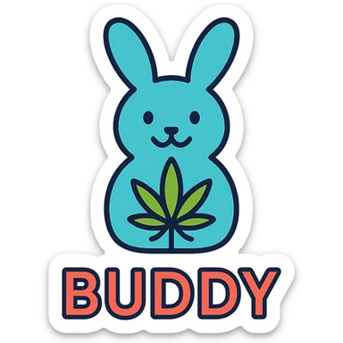 minimal rabbit logo for a cannabis AI chatbot named Buddy, incorporating a stylized cannabis leaf, simple and memorable sticker
