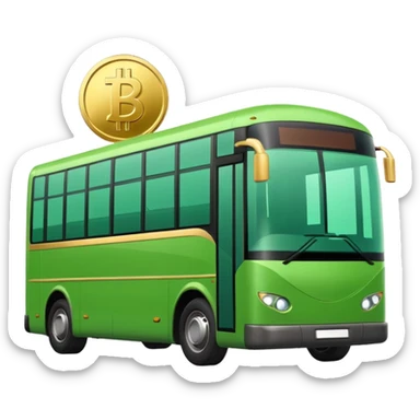 green electric bus with a big gold coin displaying 0€, no text on the bus sticker