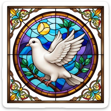 dove on colourful window of church sticker