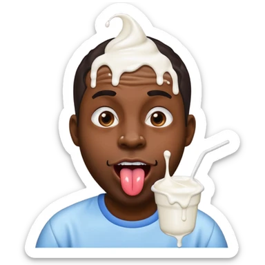 black man with giant tongue and white yogurt dripping down his cheeks sticker
