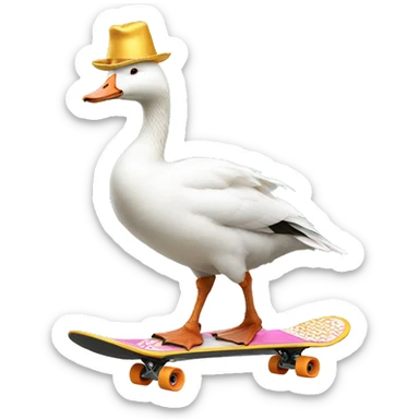 White goose wearing party hat riding skateboard sticker