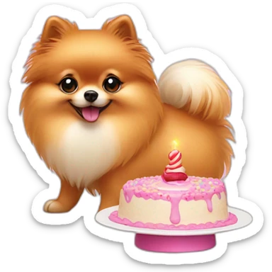 Pomeranian eat cake sticker