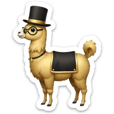 A small golden llama silhouette wearing a black top hat and a monocle full body shot sticker