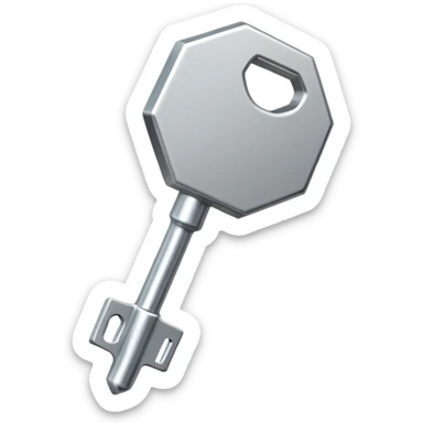 Pequeña llave metálica plateada con forma hexagonal en la cabeza y la palabra NATIONAL grabada – símbolo simple y elegante de acceso físico y seguridad personal sticker