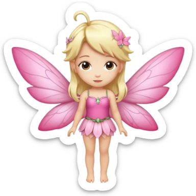 fairy with blonde hair, pink wings, chibi full body sticker