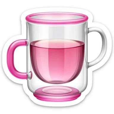 small glass tea cup transparent with pink handle and ribbed surface sticker