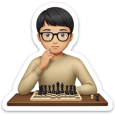 asian man with glasses and sexy bowl cut hair playing chess sticker