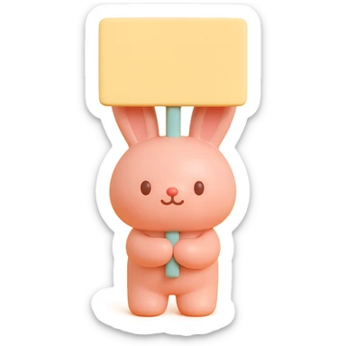 rosy bunny holding signboard high, vinyl figure style sticker