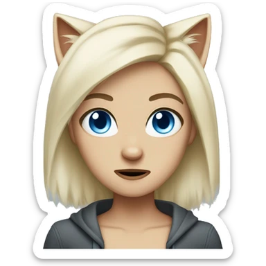 platinum blonde hair, blue eyes, angry cat ears, blushing sticker
