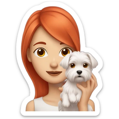 Red-haired girl with Maltese dog sticker