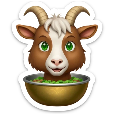 goat eating from a bowl sticker
