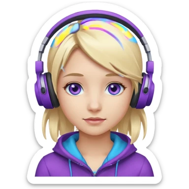 girl blond hair with purple highlights in hair blue eyes and wearing headphones sticker