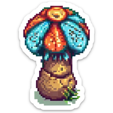 pixel art of a poisonous mushroom, vibrant colors, simple background sticker