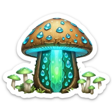 magical mushroom shield object icon, shield crafted from mushroom bark, glowing spores, fantasy forest design, soft green-blue aura, 3D cartoon, mobile game icon style, centered, clean background, no text, no watermark
 
 sticker