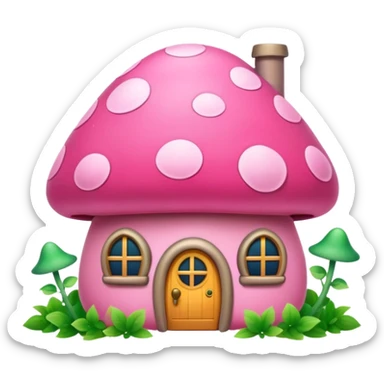 Pink girly mushroom house covered in vines sticker