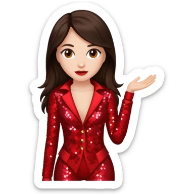 Bride of Dracula with long dark brown hair, red sequin outfit sticker