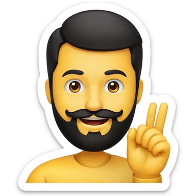 rounded yellow emoji face with a black beard, mouth facing to the side, raising one eyebrow, making a 'no' gesture with its hand sticker