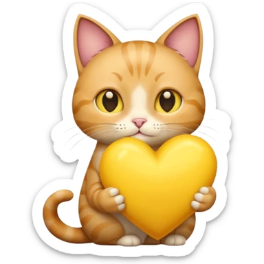 un gatto super realistico che tiene in mano un cuore giallo enorme sticker
