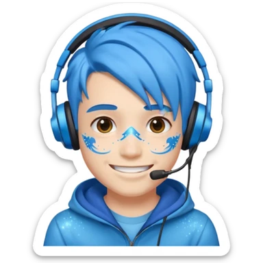 glitter blue gamer boy happy blue hair sticker