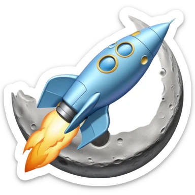 a pastel baby blue rocket ship landing on the moon  sticker
