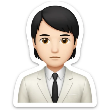 Man in a white suit with black hair in a bob sticker
