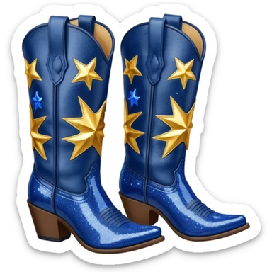 Realistic navy blue fashion cowgirl boots with sparkly shiny glitter  sticker