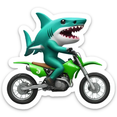 shark driving green pit bike sticker