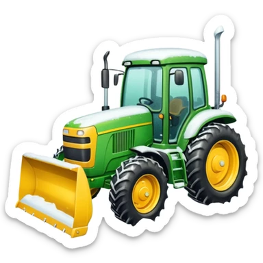 Green tractor with yellow blade pushing snow sticker