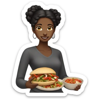 A black girl, black hair in a bun  eating fajitas sticker