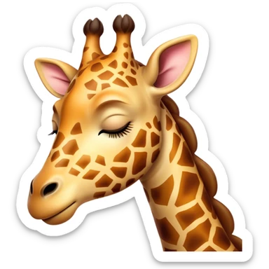 Meme-Worthy Cute Sleeping Giraffe Portrait Emoji, Head resting peacefully with a contented smile, showcasing a slender, elegant build and a luxuriously soft, patterned Fur, eyes shut in a serene, restful nap, Simplified yet hilariously adorable features, highly detailed, glowing with a soft, drowsy light, high shine, relaxed and utterly lovable, stylized with an air of playful laziness, bright and heartwarming, soft glowing outline, capturing the essence of a comically sleepy giraffe, so meme-worthy it feels like it could instantly become the next viral sensation of adorable slumber! sticker