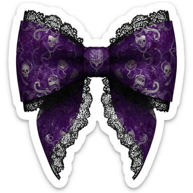Whimsical Gothic isolated 3d rendering fabric bow, transparent background. Must be extremely detailed, a whimigoth color scheme and print, appear as though its real fabric, 8k hd, 600 dpi (seed:::964810789) sticker