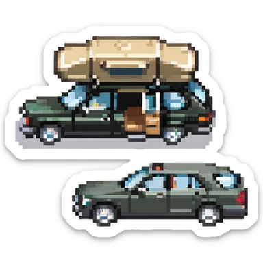 black Mercedes Benz car with roof tent sticker