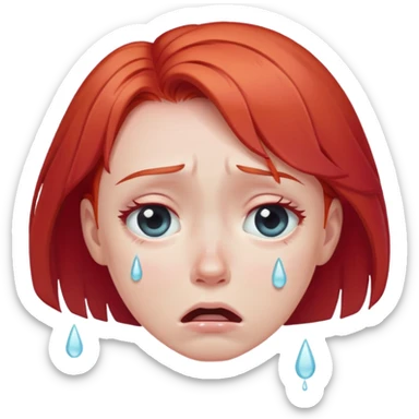 Crying face with red hair and with pastel color tears sticker