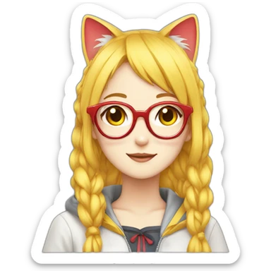 anime girl with yellow hair, red glasses, cat ear, idol costume sticker