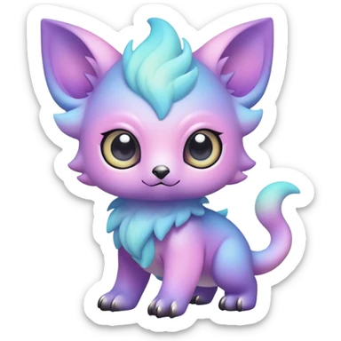 Cute cool colorful pastel nebula fantasy animal hybrid Fakemon full body, big eyes, adorable kawaii sticker
