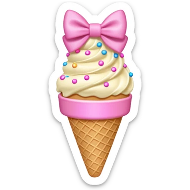 Vanilla ice cream cone with sprinkles and pink bow sticker