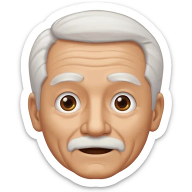 Illustrated emoji of an old man, white hair, no facial hair, dark eyes, tanned skin  sticker
