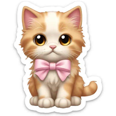 calico fluffy kitten pale pink bow crying sticker
