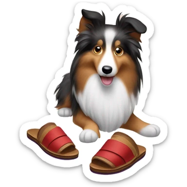 Shetland sheepdog stealing slippers sticker