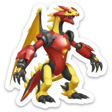  Edgy Red Yellow Shiny Digimon-Fakemon-Reptile-Dragon-Mecha full body sticker