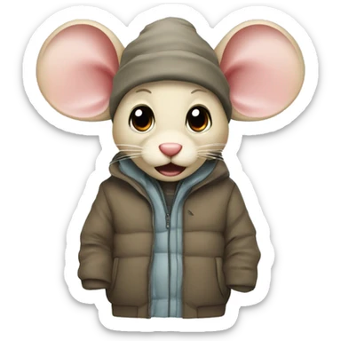 I want you to generate the following inside an icecube like it has been frozen: a boy mouse wearing a parka sticker