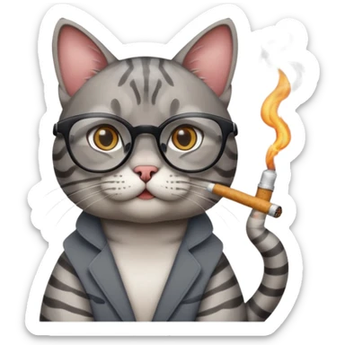 cat with glasses and a cigarette sticker