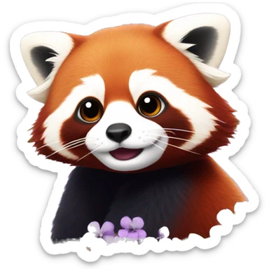 Red panda surrounded by emoji style lilac flowers with backround sticker