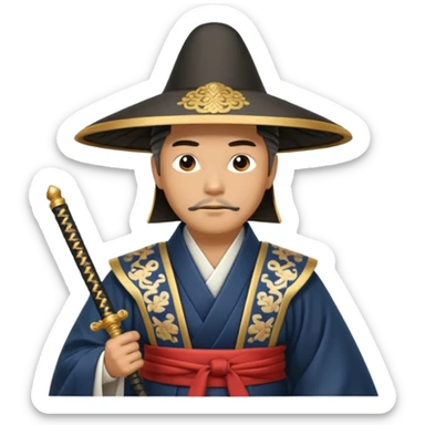 Samurai lord, Elegant noble in long robes with tall hat, holding a scroll of orders. sticker