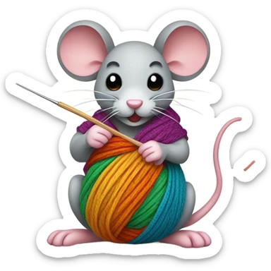 mouse with a skein of thread and a crochet hook sticker