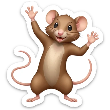 Energetic rat in mid-dance pose with one paw up and joyful expression sticker